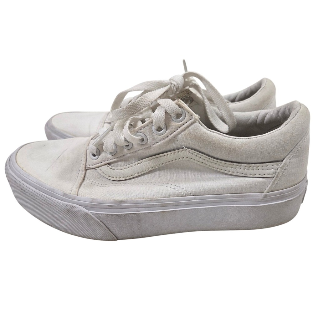 Vans Old Skool Platform Sneakers White Canvas Low Top Shoes Womens 7.5 Mens 6